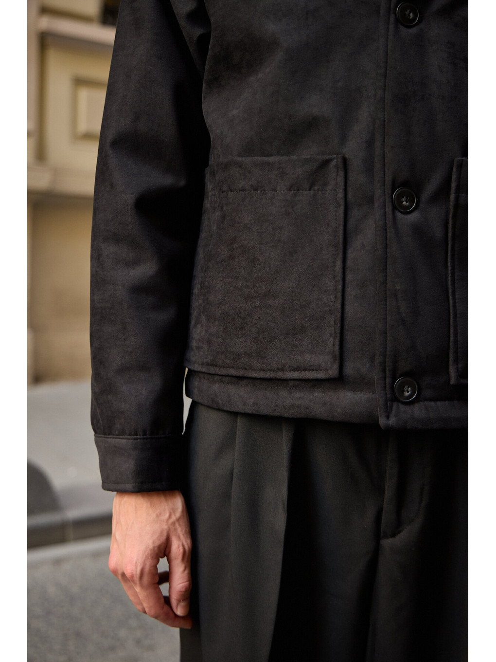 Erkek Süet Kapitoneli Mont Ceket Siyah-5