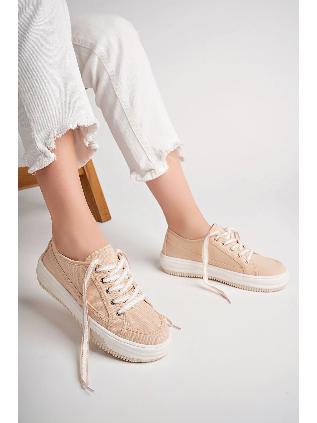 Bej Kadın Sneaker Günlük Ayakkabı-1