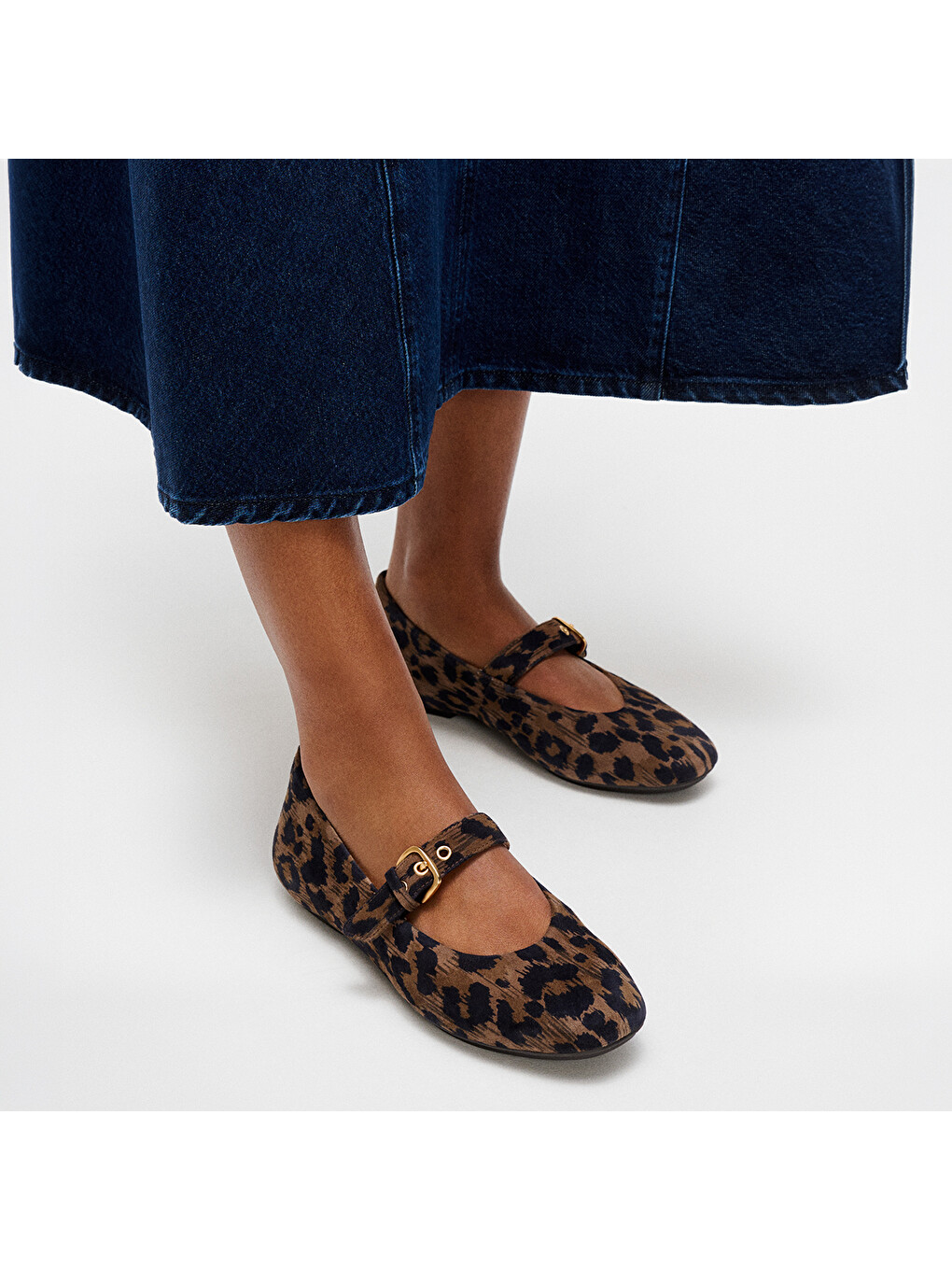 Kahverengi Kadın Babet E3L-D20 DELICATO LEOPARD SUEDE Chocolate Mix-1