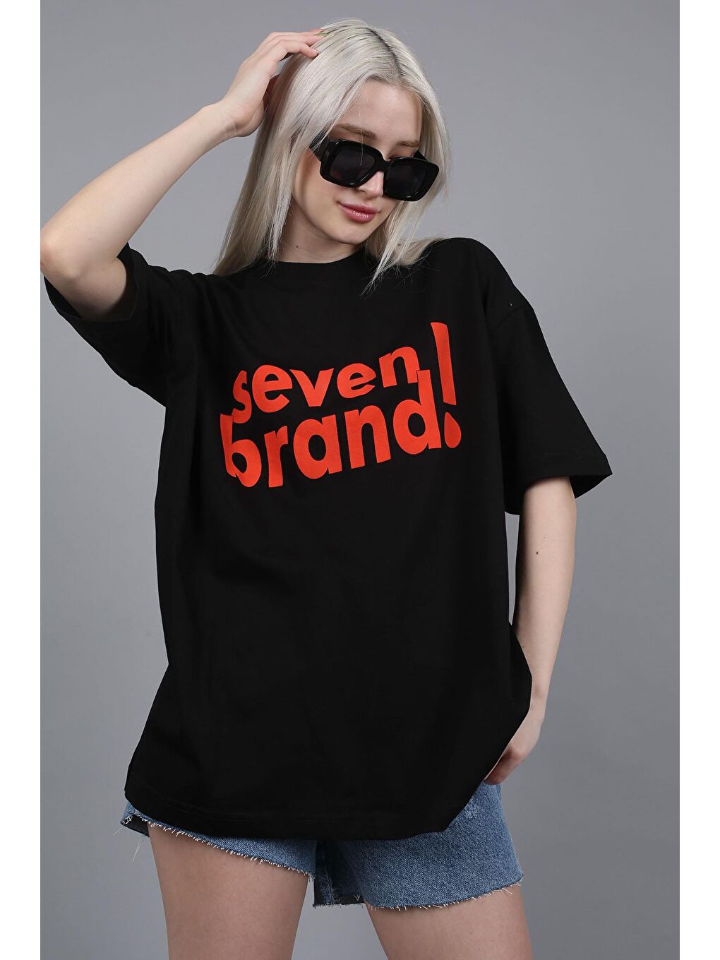 Siyah Baskılı Oversize Tişört Mg1489