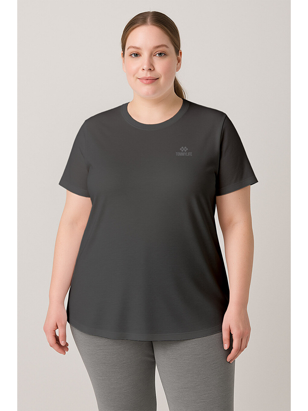 Rahat Form 3lü Paket Siyah-indigo-koyu Gri Battal Kadın T-shirt - 97308-2