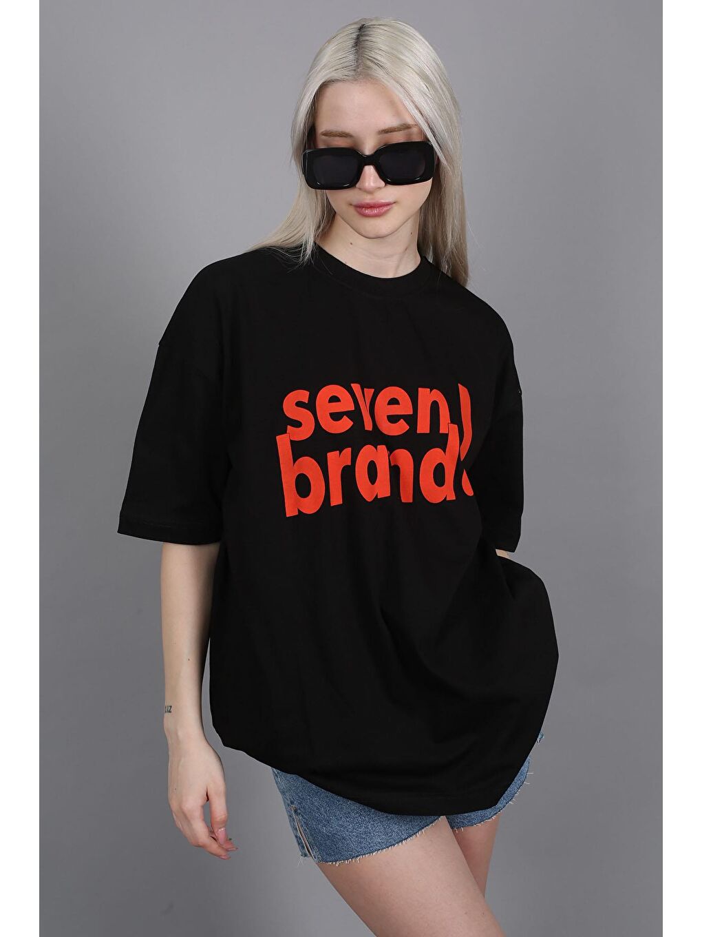 Siyah Baskılı Oversize Tişört Mg1489-1