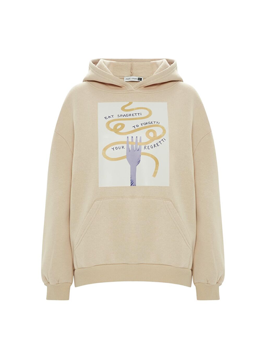 Baskılı Düz Renk Sweatshirt -Bej