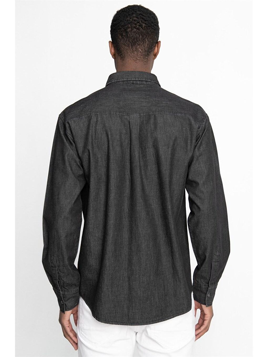 Siyah Relax Fıt Rahat Kalıp Denim Tek Cep Erkek Jean Gömlek-3