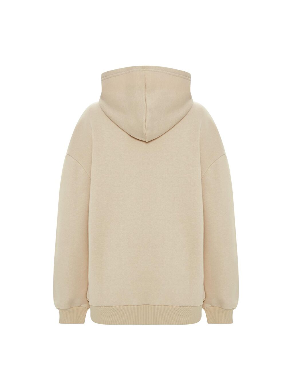 Baskılı Düz Renk Sweatshirt -Bej-1