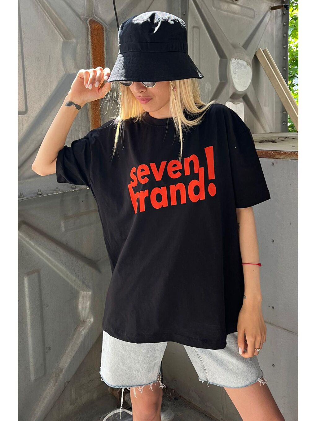 Siyah Baskılı Oversize Tişört Mg1489-3