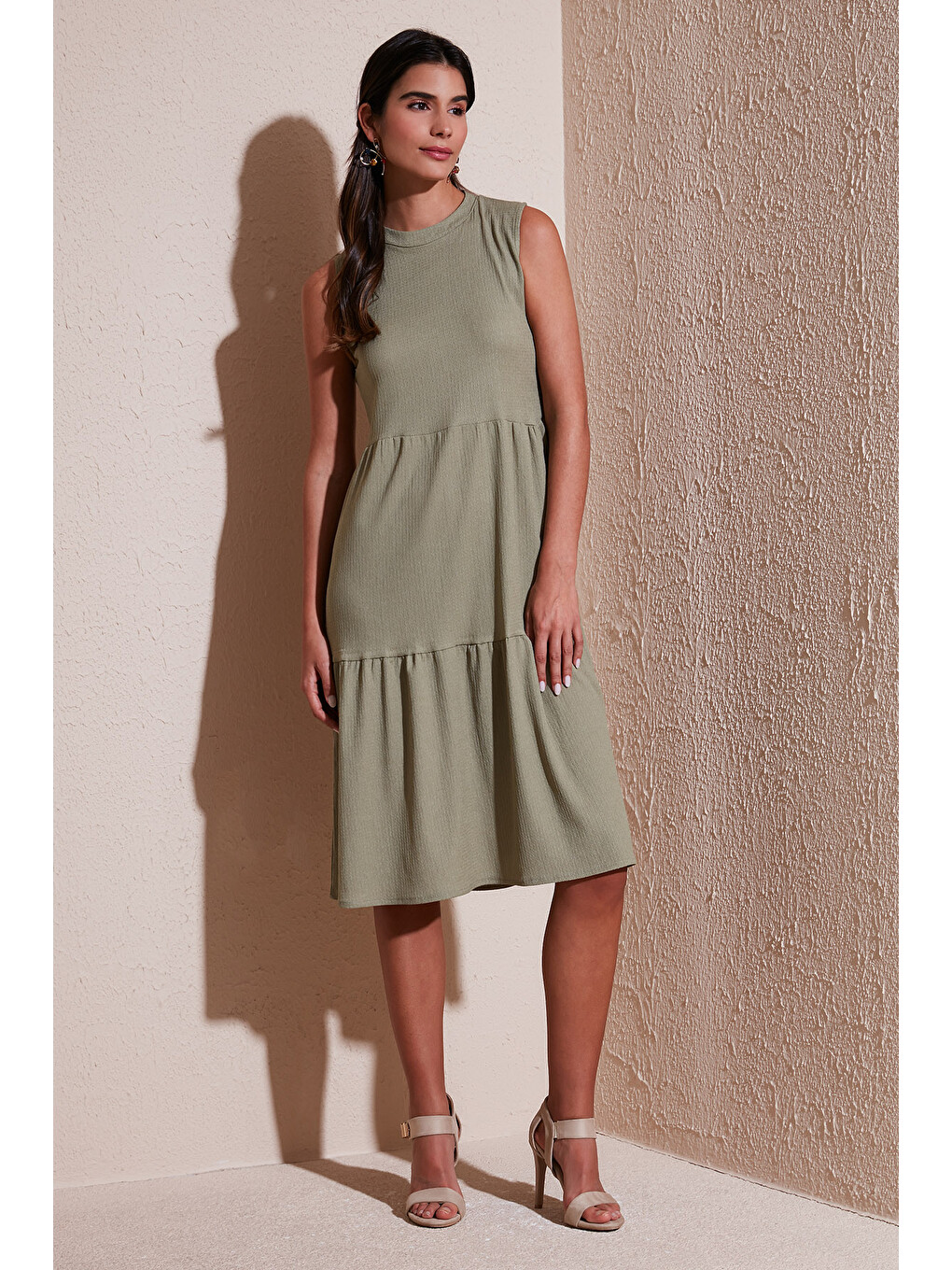 Yeşil Regular Fit Kolsuz Midi Kadın Elbise 5869008-1
