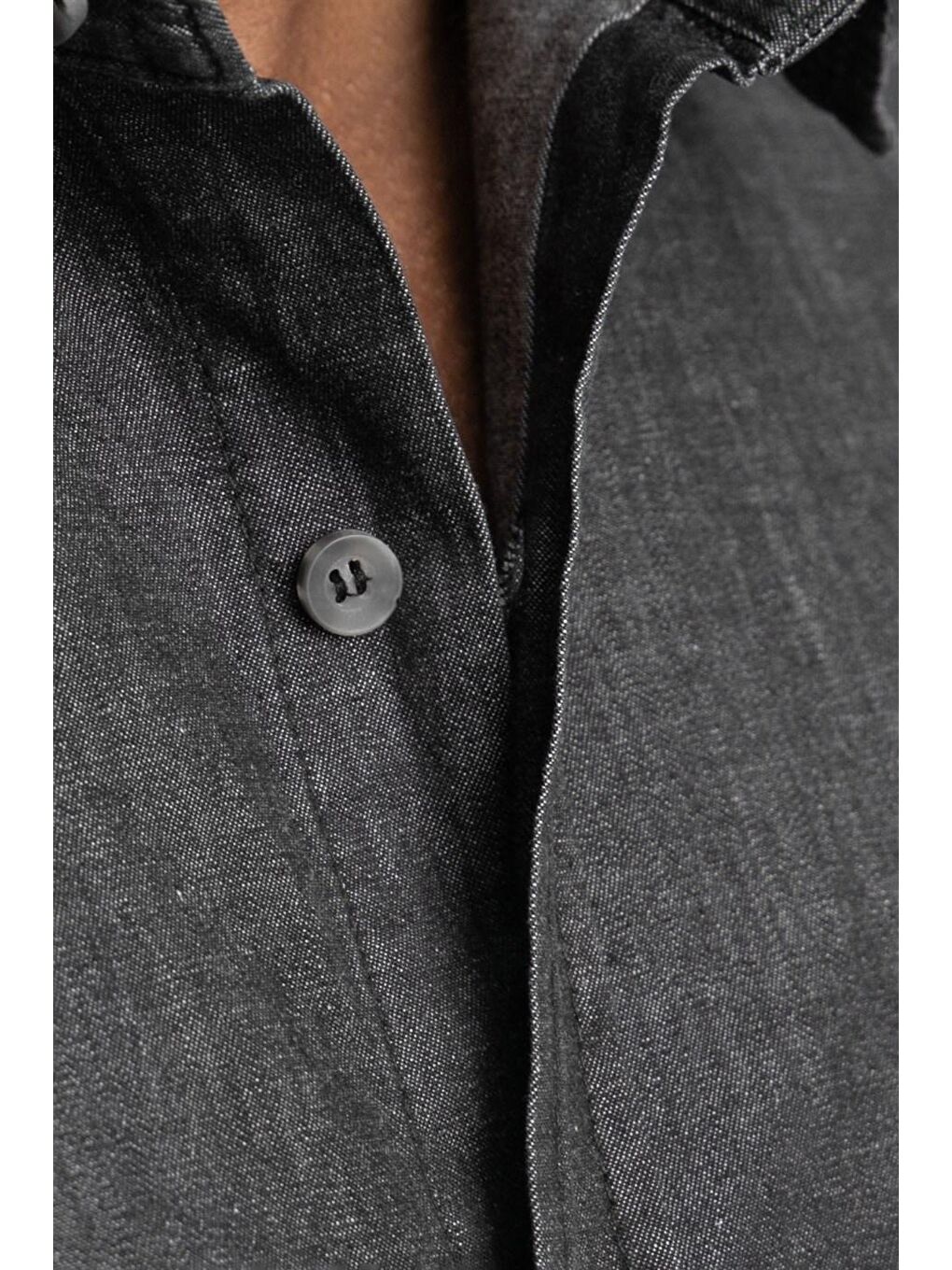 Siyah Relax Fıt Rahat Kalıp Denim Tek Cep Erkek Jean Gömlek-4