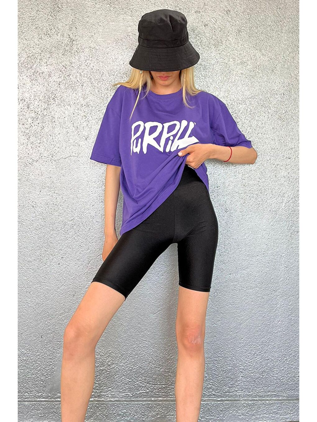 Mor Baskılı Oversize Tişört Mg1490-1