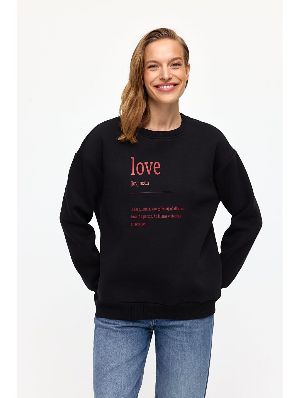 Baskılı Düz Renk Sweatshirt -Siyah