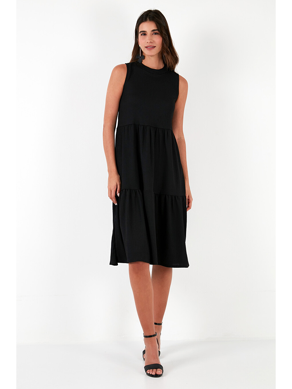Siyah Regular Fit Kolsuz Midi Kadın Elbise 5869008-2