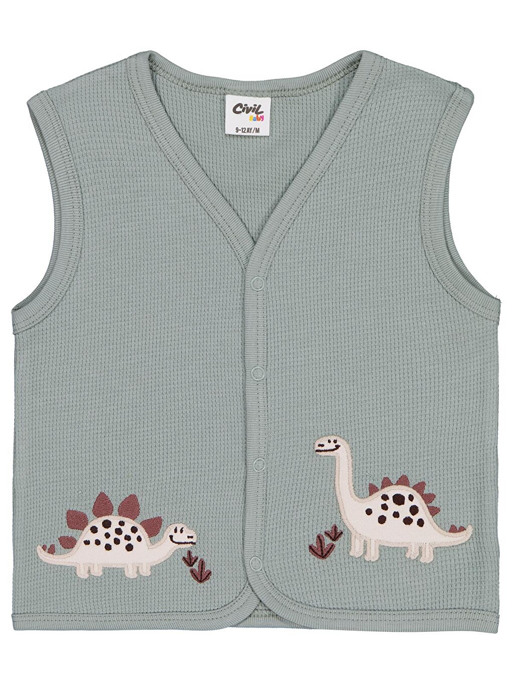 Baby Dinozor Nakışlı 6-18 Ay Yelek - Yeşil 12-18 Ay