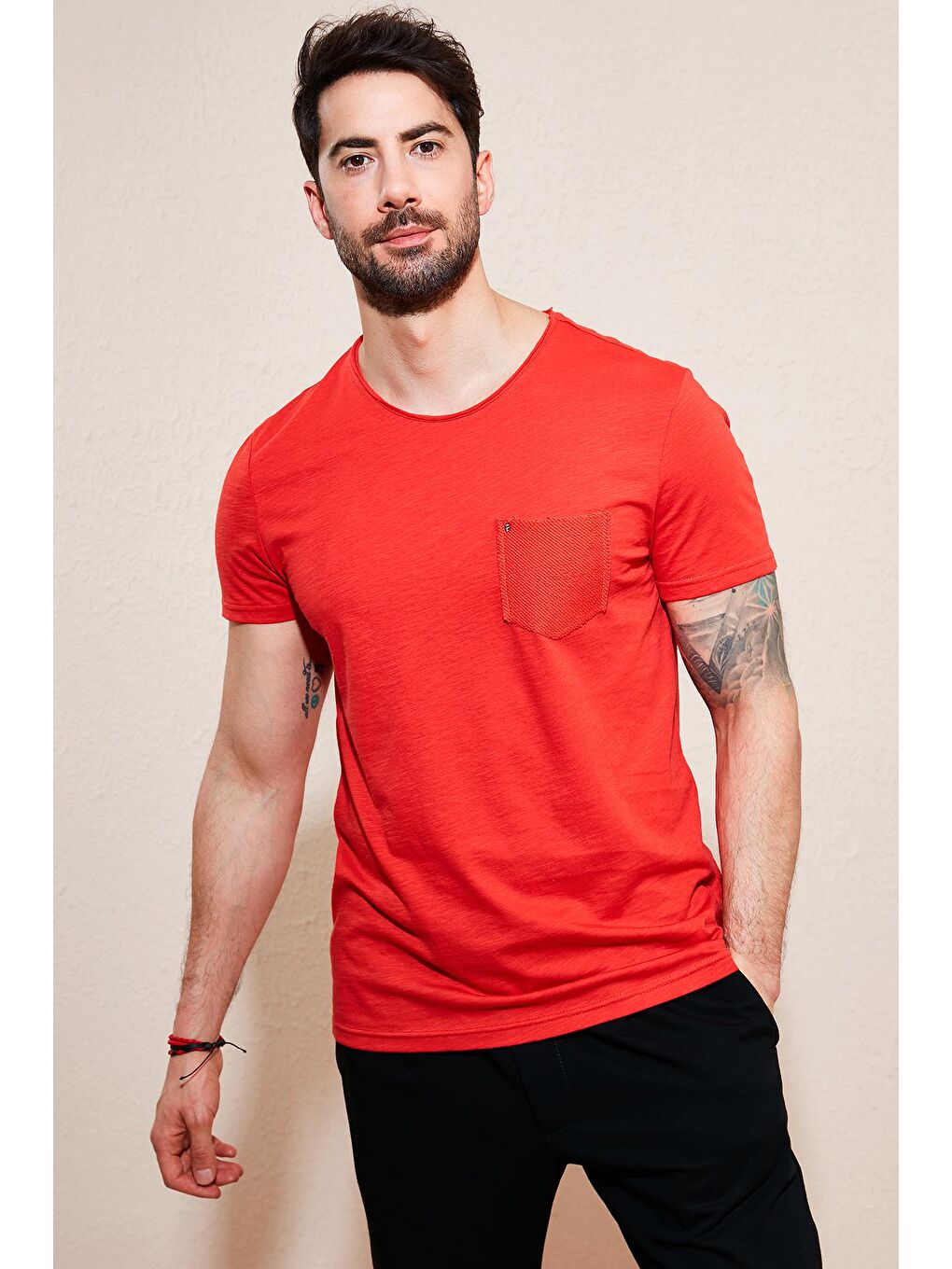 Buratti Kırmızı % 100 Pamuklu Slim Fit Bisiklet Yaka Cepli T Shirt 5902000 - 1