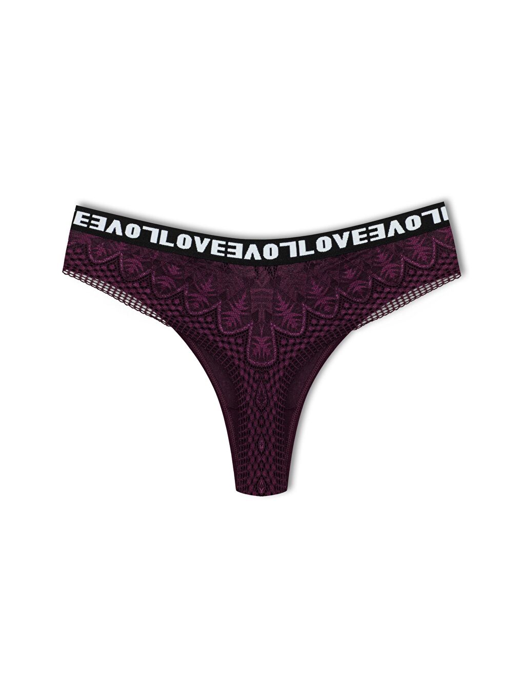 Bordo Pamuklu Arkası Dantel LOVE Lastik Tanga Kadın Külot 3'lü-4