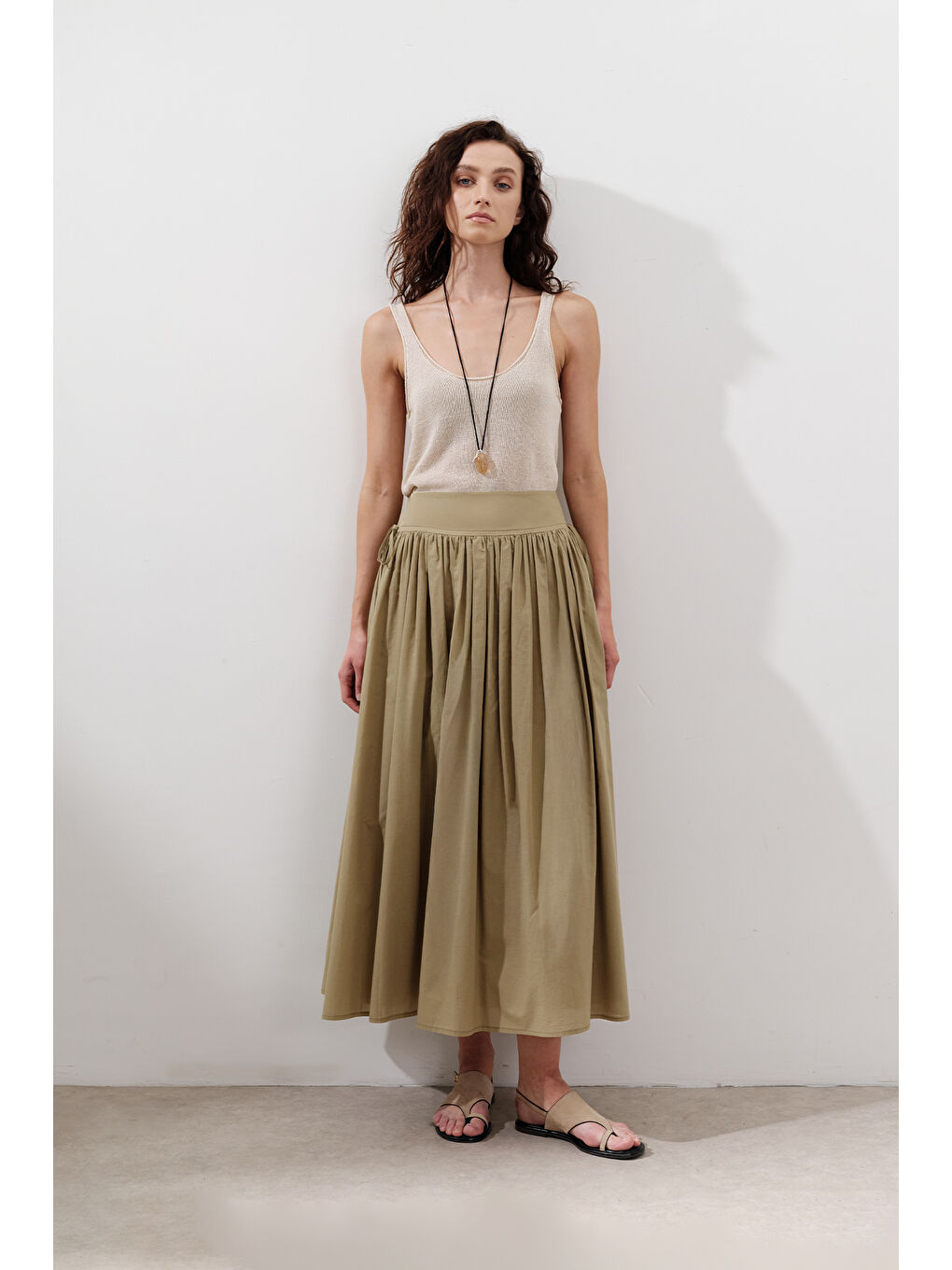 Kahverengi Bağlama Detaylı Geniş Etek Toprak-1