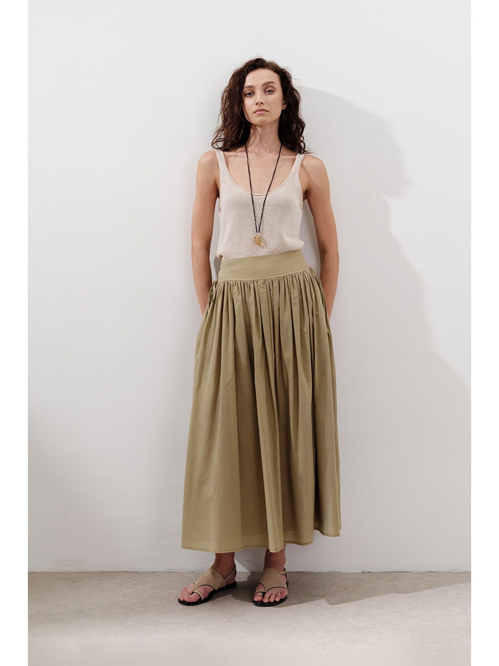 Kahverengi Bağlama Detaylı Geniş Etek Toprak-2