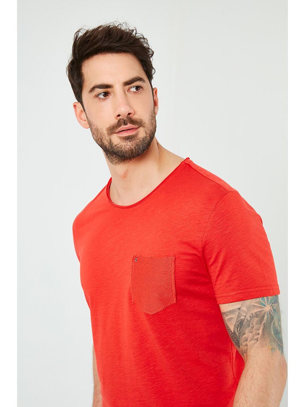 Buratti Kırmızı % 100 Pamuklu Slim Fit Bisiklet Yaka Cepli T Shirt 5902000 - 3