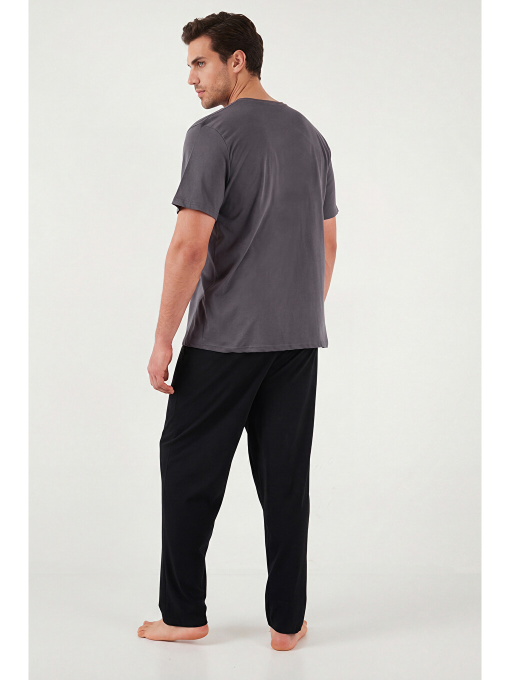 Gri Pamuklu Regular Fit Baskılı Pijama Takımı 6096160-6