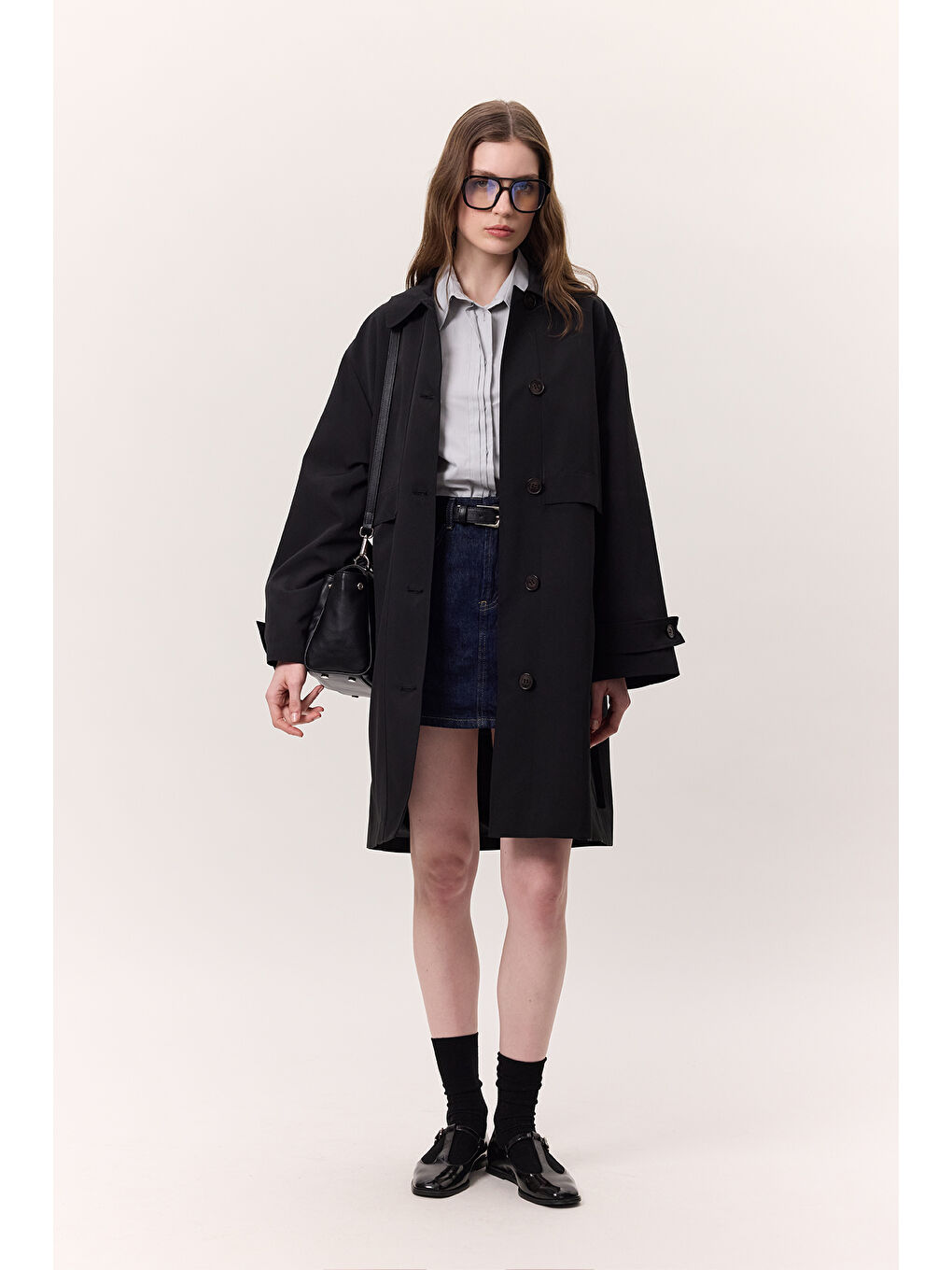 Bel Ayarlamalı Hafif Trençkot Siyah-2