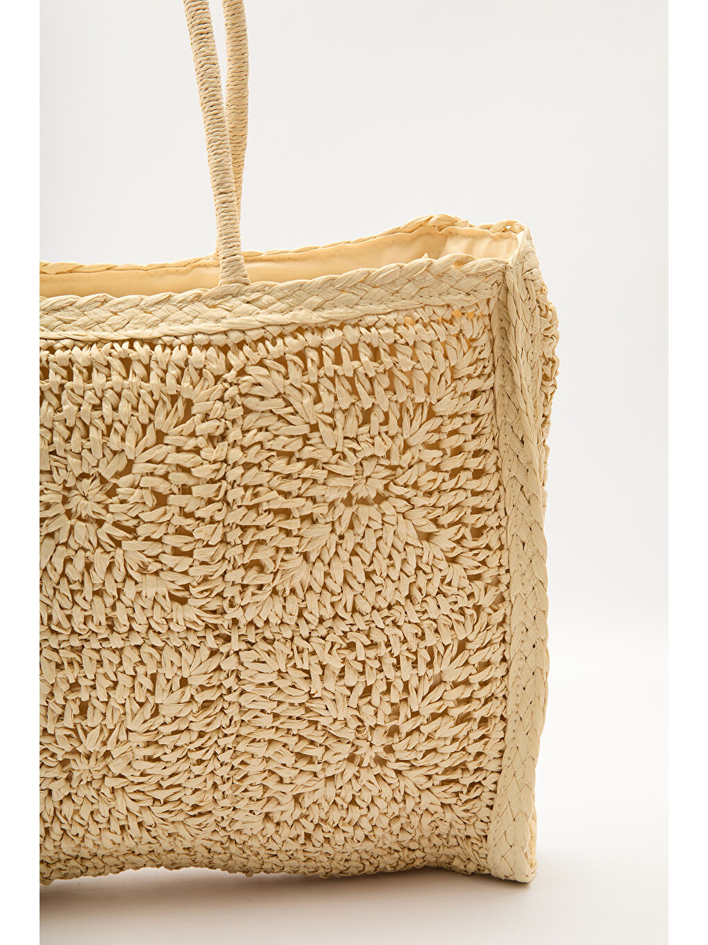 Desenli Hasır Large Çanta Bej-4
