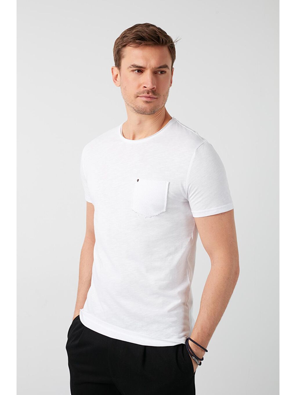 Buratti Beyaz % 100 Pamuklu Slim Fit Bisiklet Yaka Cepli T Shirt 5902000 - 2