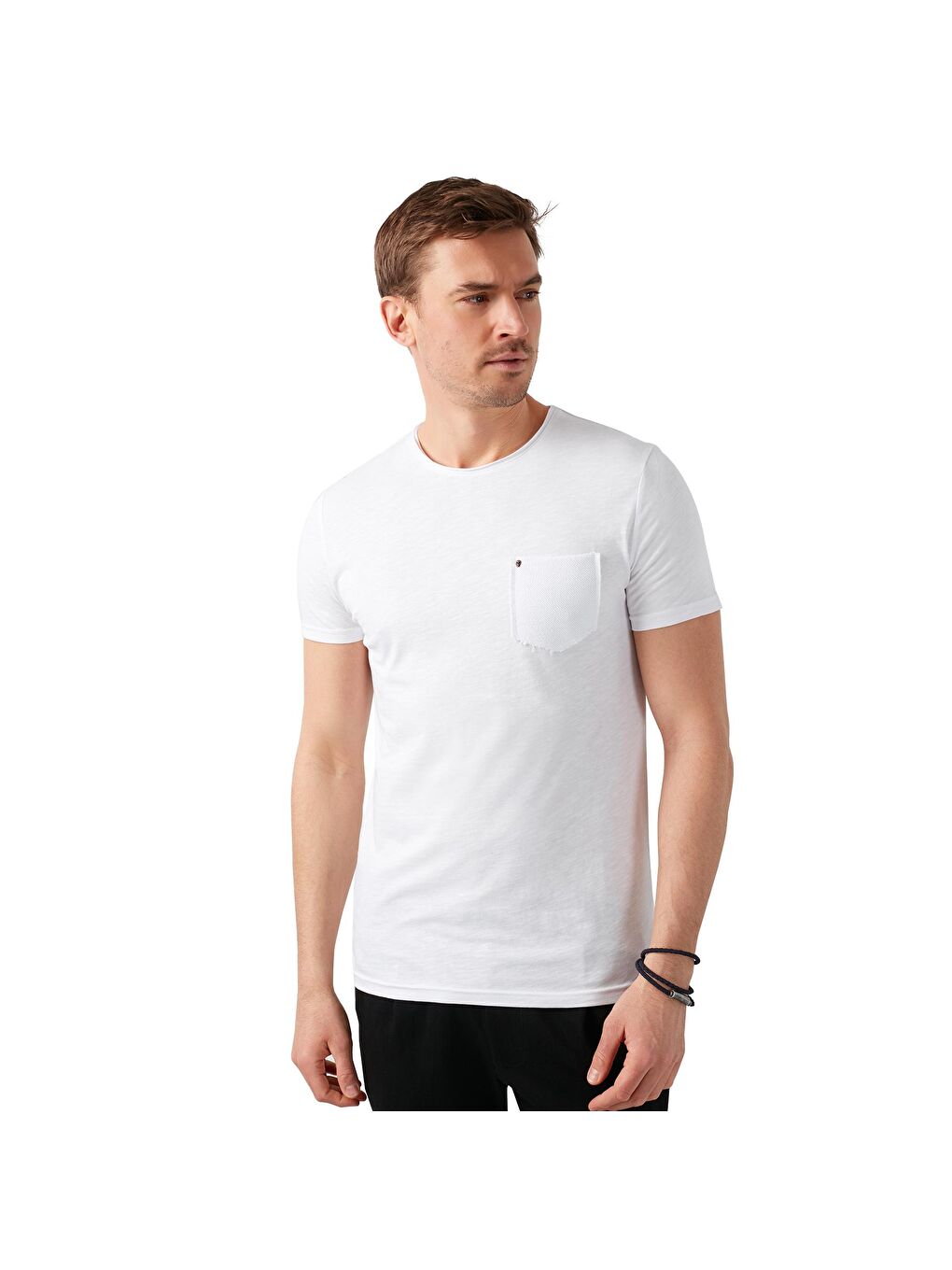 Buratti Beyaz % 100 Pamuklu Slim Fit Bisiklet Yaka Cepli T Shirt 5902000 - 4