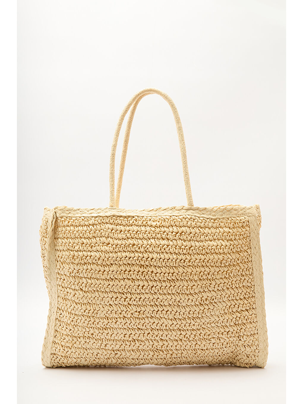 Desenli Hasır Large Çanta Bej-6