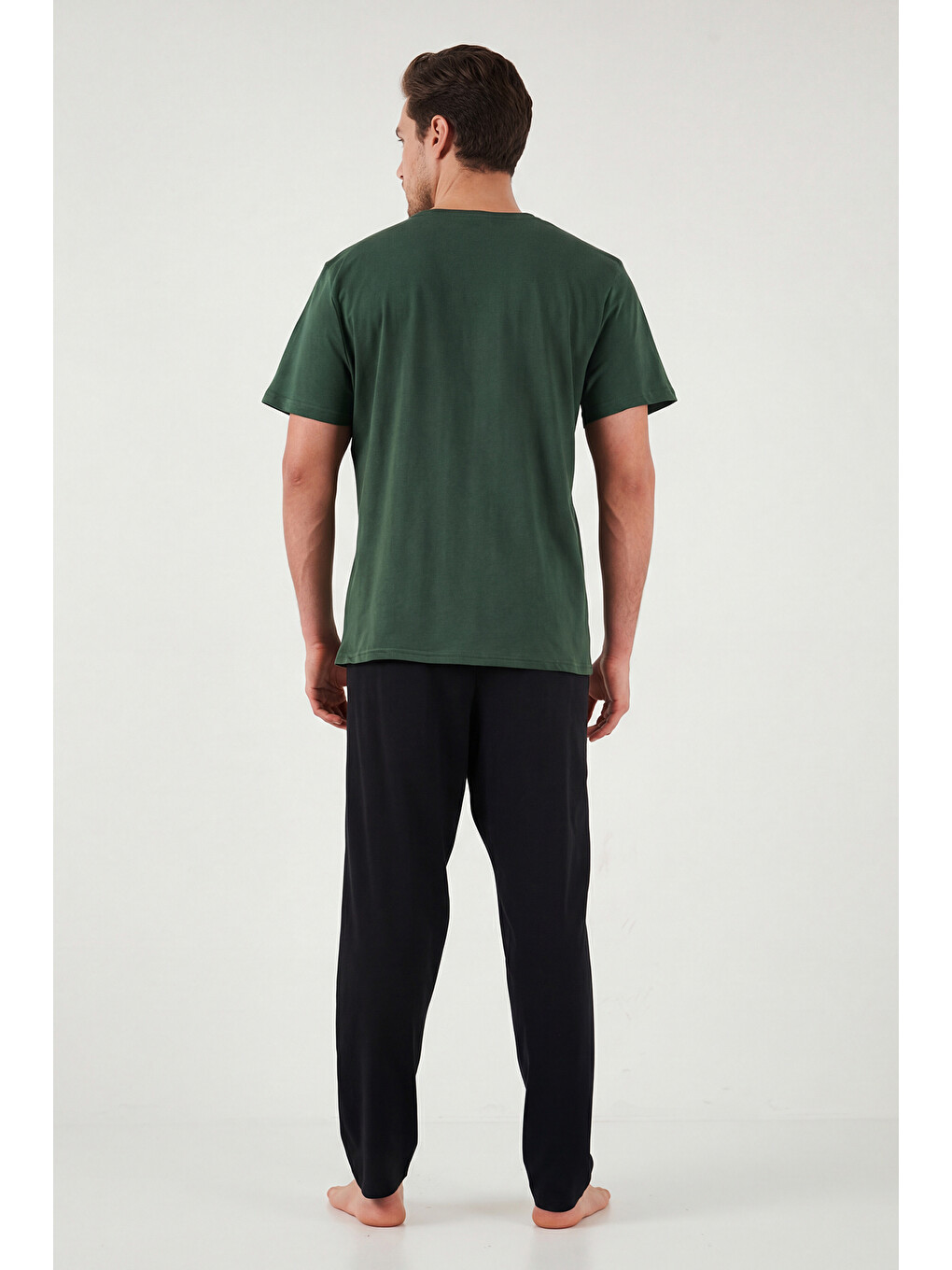 Yeşil Pamuklu Regular Fit Baskılı Pijama Takımı 6096160-5