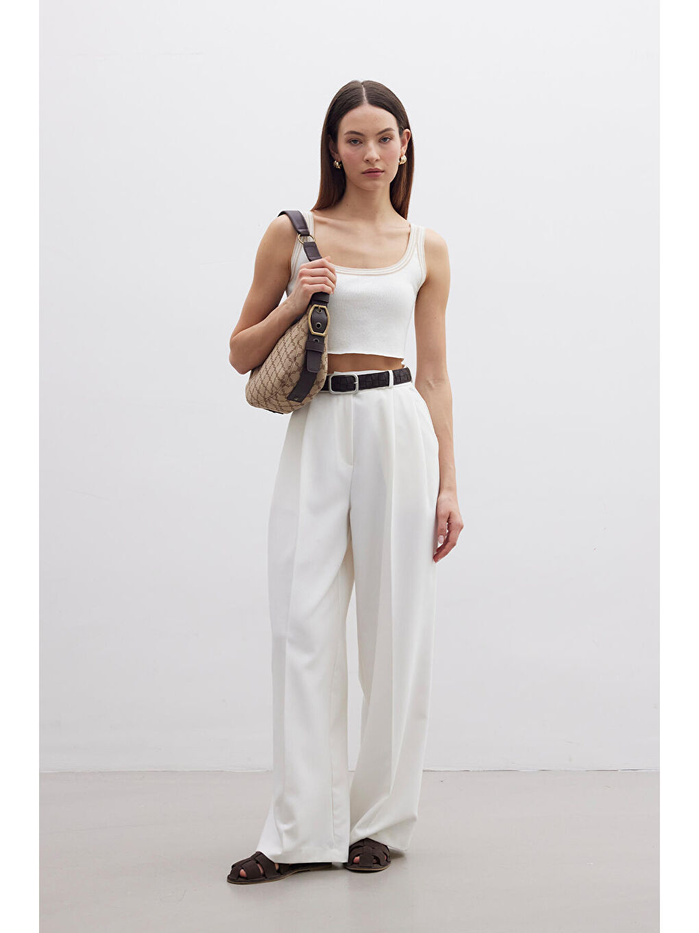 Askılı İnce Triko Bluz Ekru