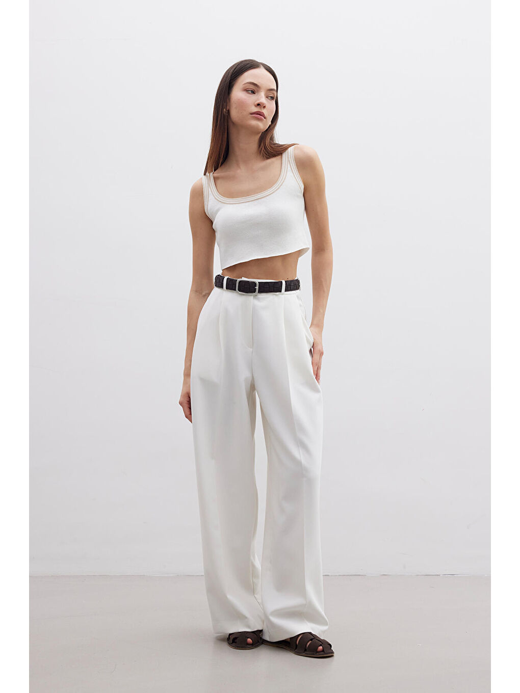 Askılı İnce Triko Bluz Ekru-1