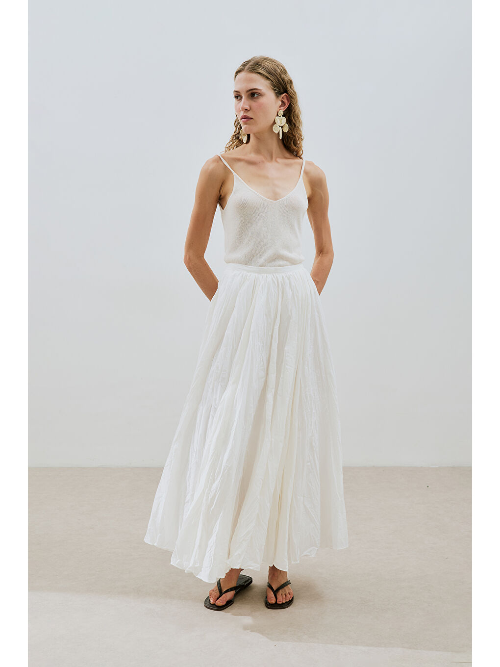 Pılıse Maxı Etek Ekru-2