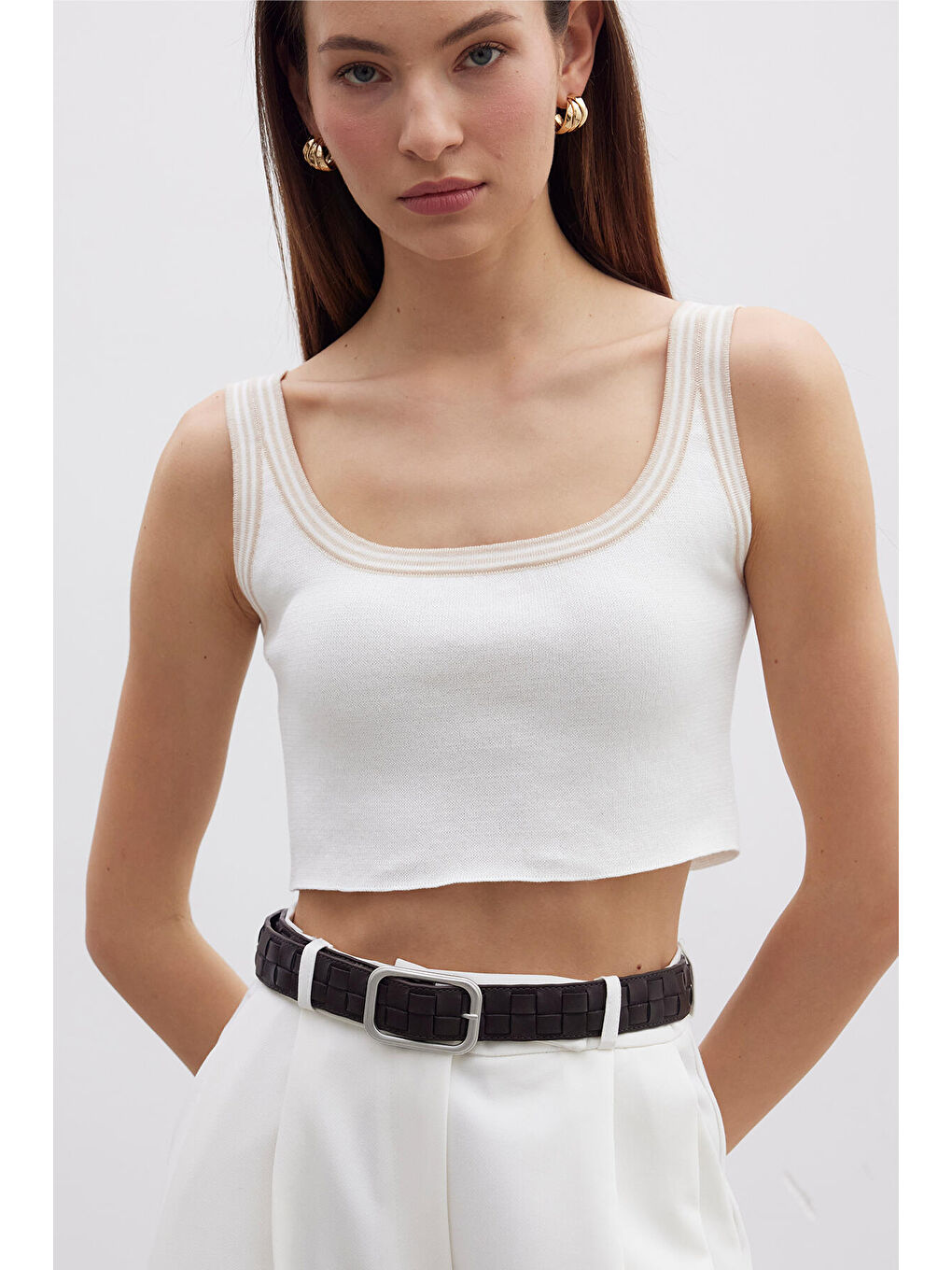 Askılı İnce Triko Bluz Ekru-2