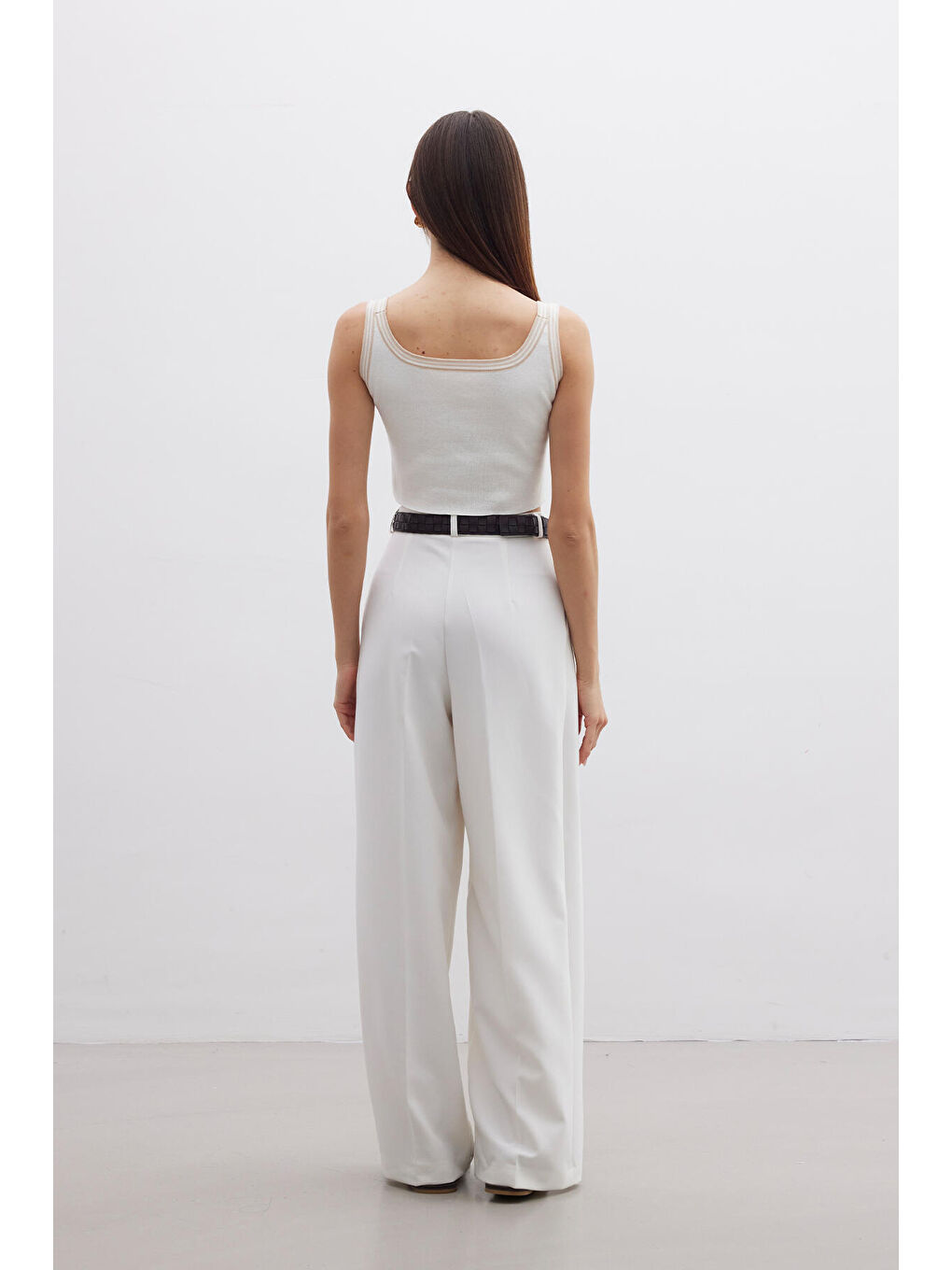 Askılı İnce Triko Bluz Ekru-3