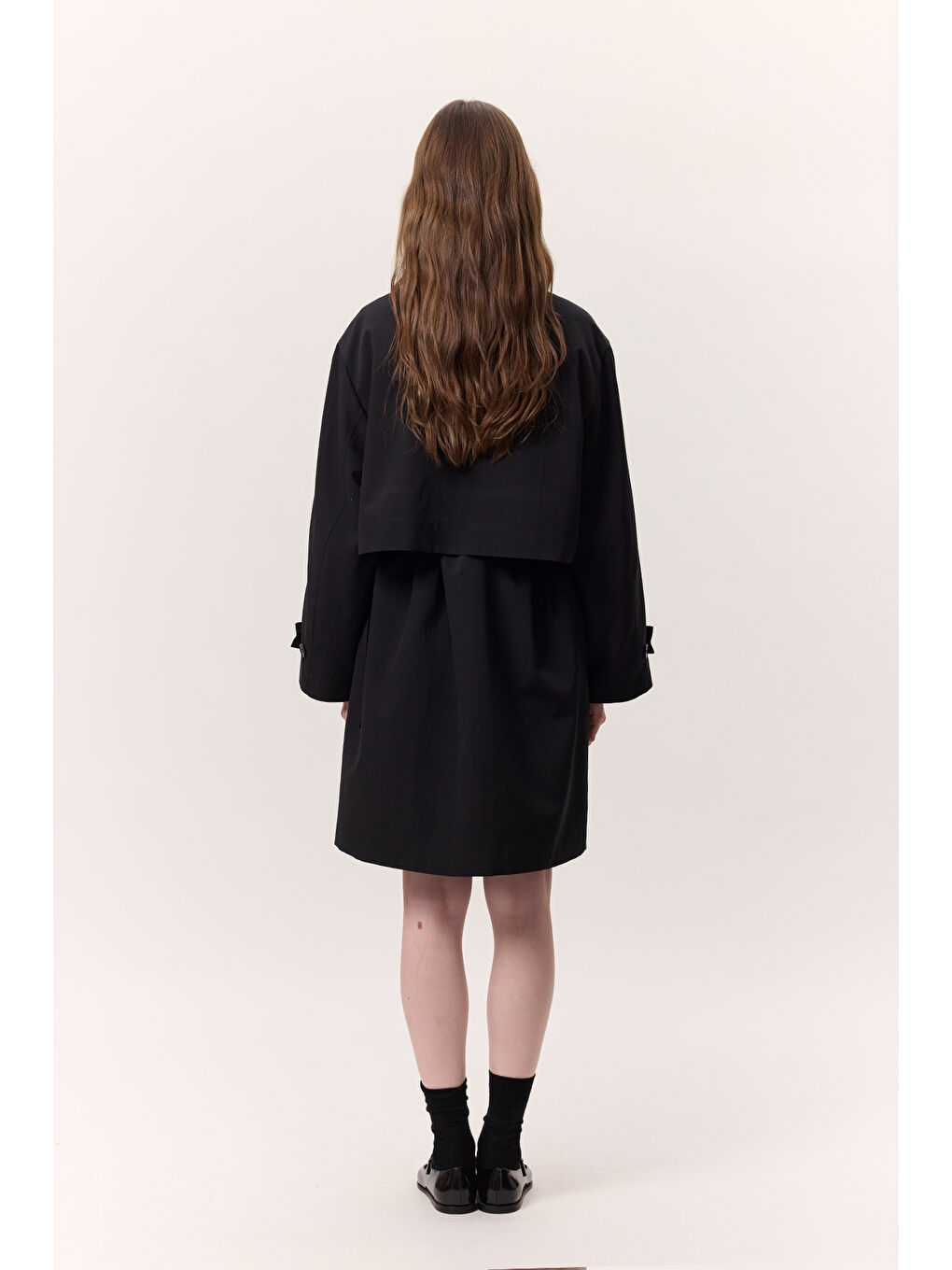 Bel Ayarlamalı Hafif Trençkot Siyah-7