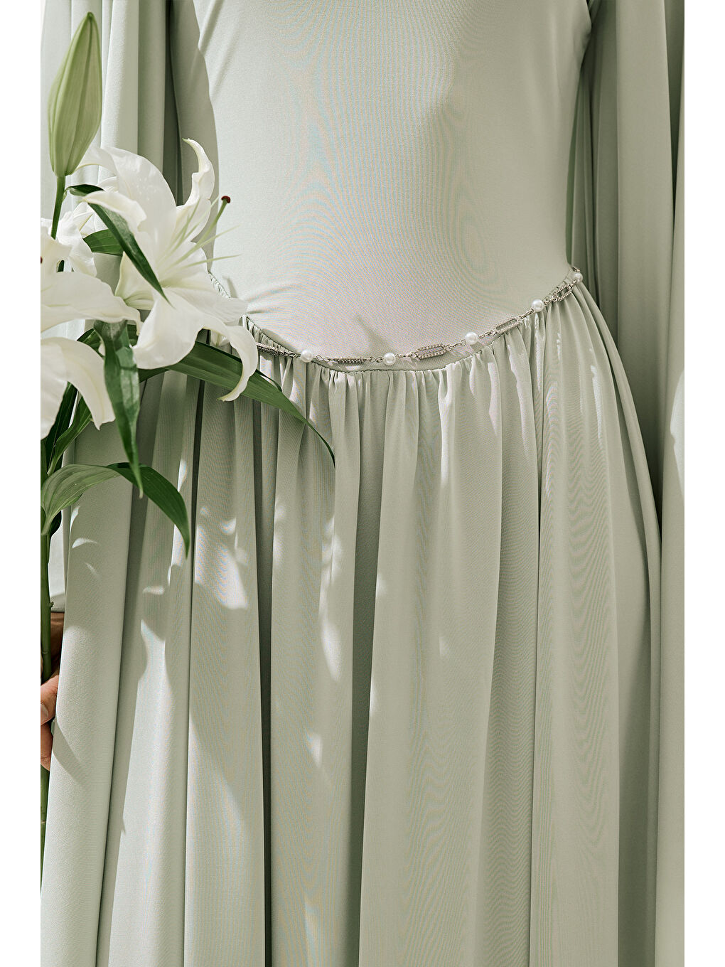 Gri İnci Ve Taş Sıralı Kemer Gümüş-2