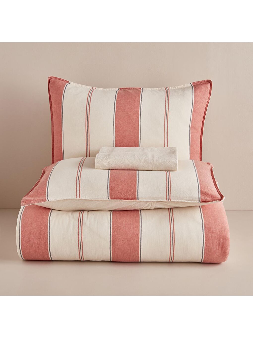 Ekru %100 Pamuk Casablanca Süper King Nevresim Takımı-1