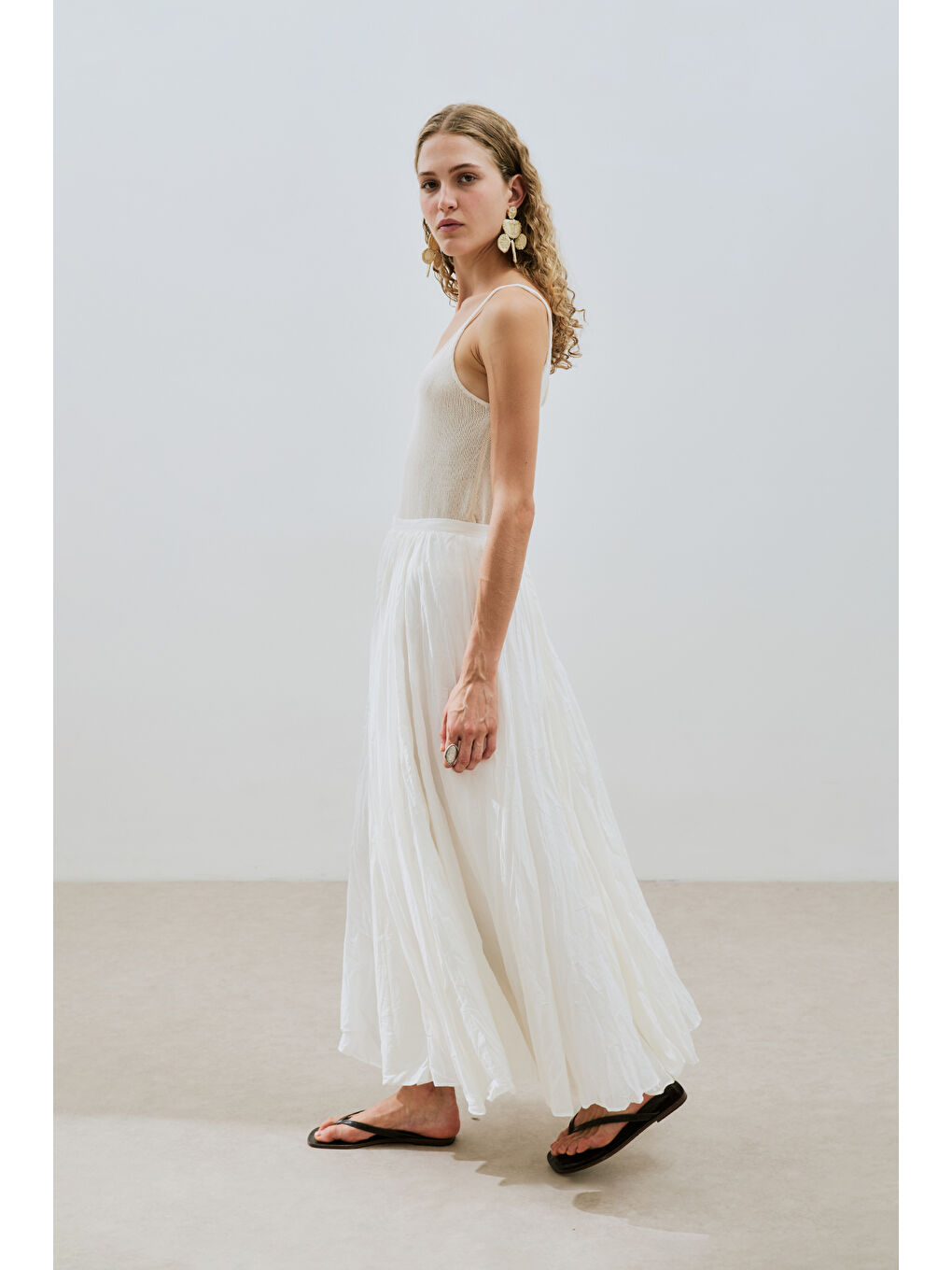 Pılıse Maxı Etek Ekru-4