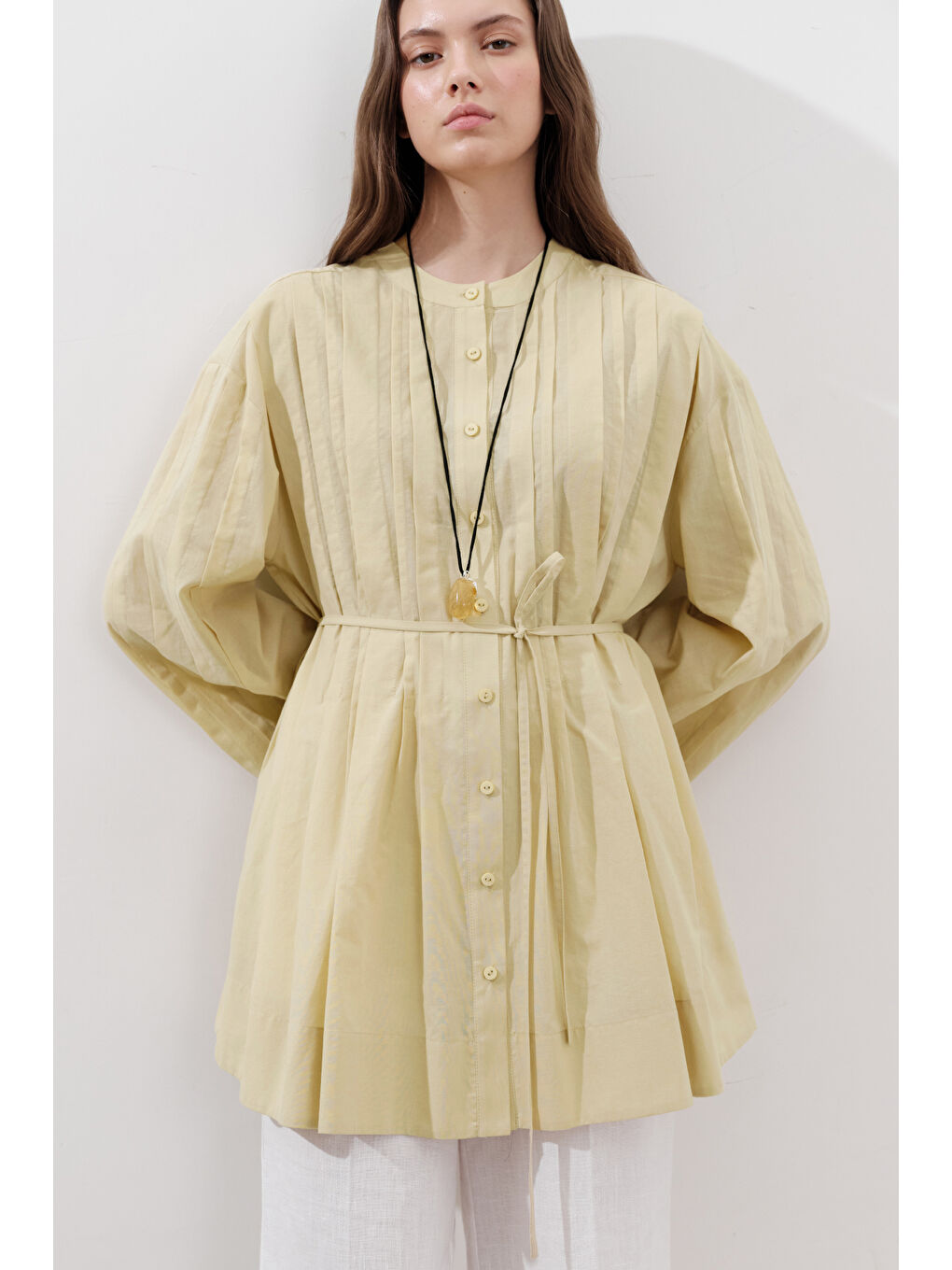 Nervürlü Geniş Kollu Tunik Sarı
