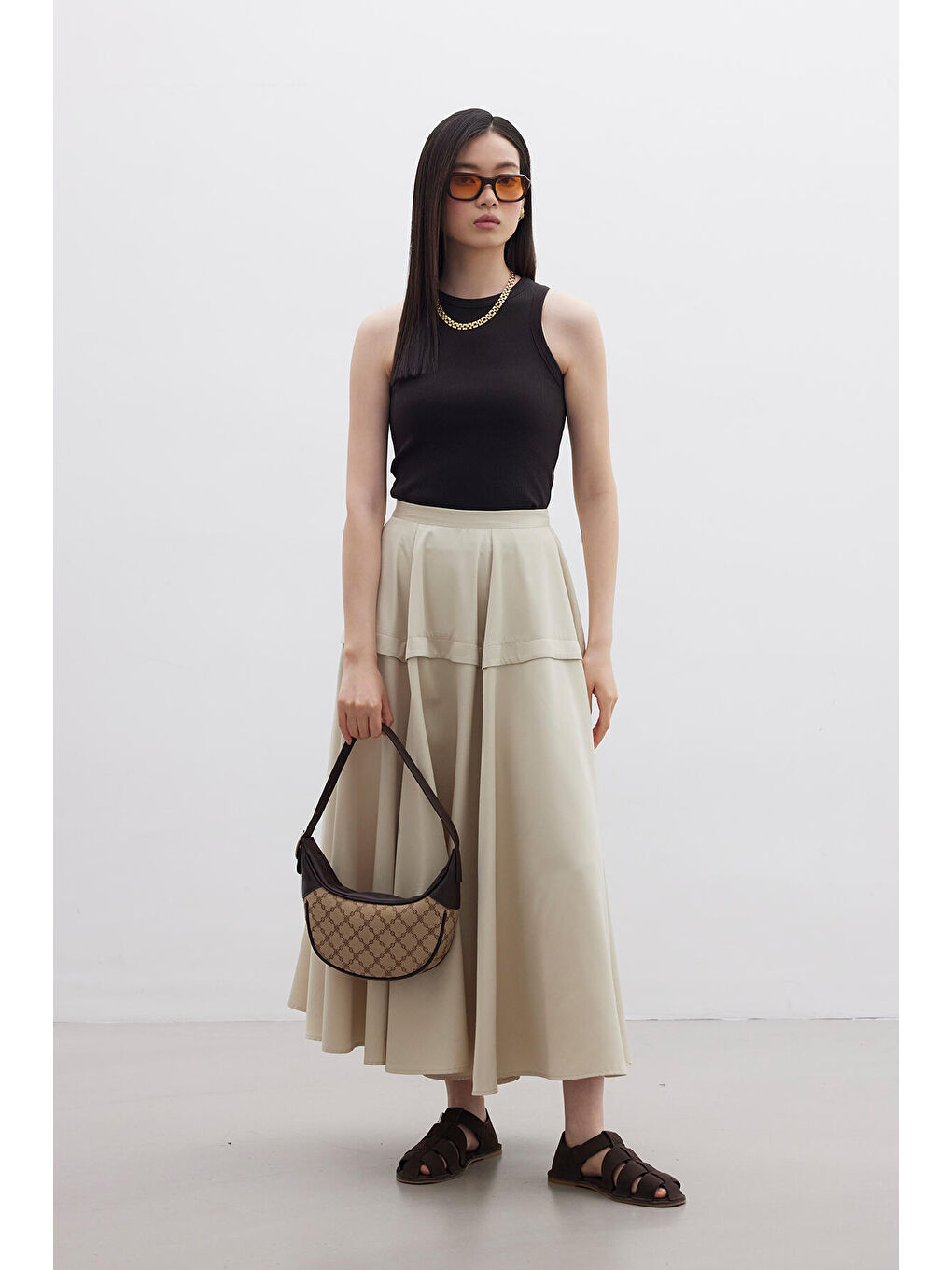Volanlı Tasarım Etek Bej