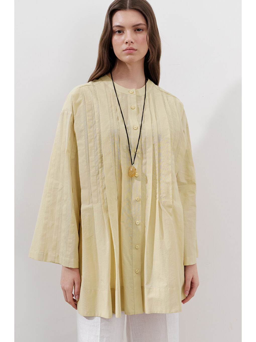 Nervürlü Geniş Kollu Tunik Sarı-1