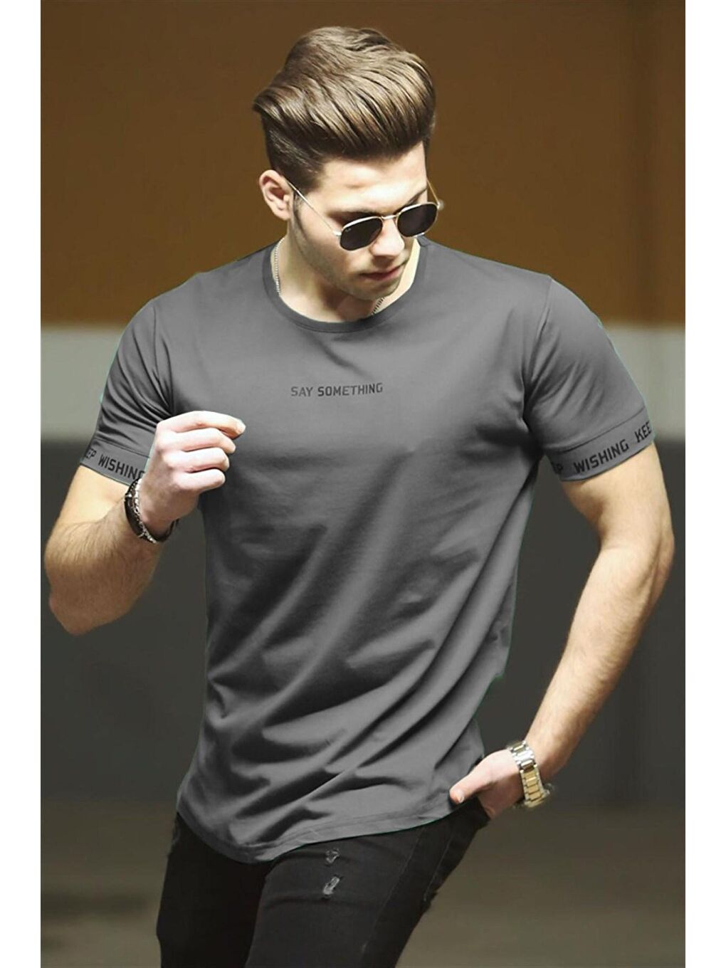 Gri Füme Erkek %100 Pamuk Tişört 4461