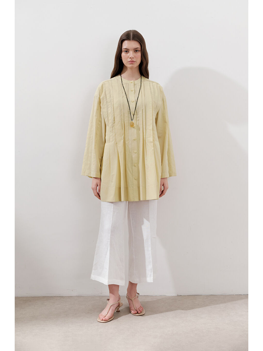 Nervürlü Geniş Kollu Tunik Sarı-2