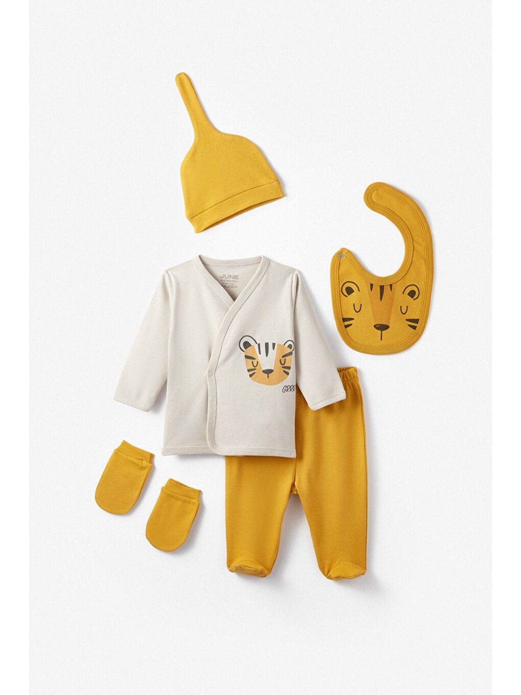 Bej Bebek Hayvan Baskılı 5 Parça Set