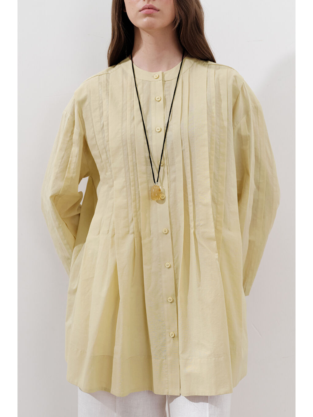 Nervürlü Geniş Kollu Tunik Sarı-3