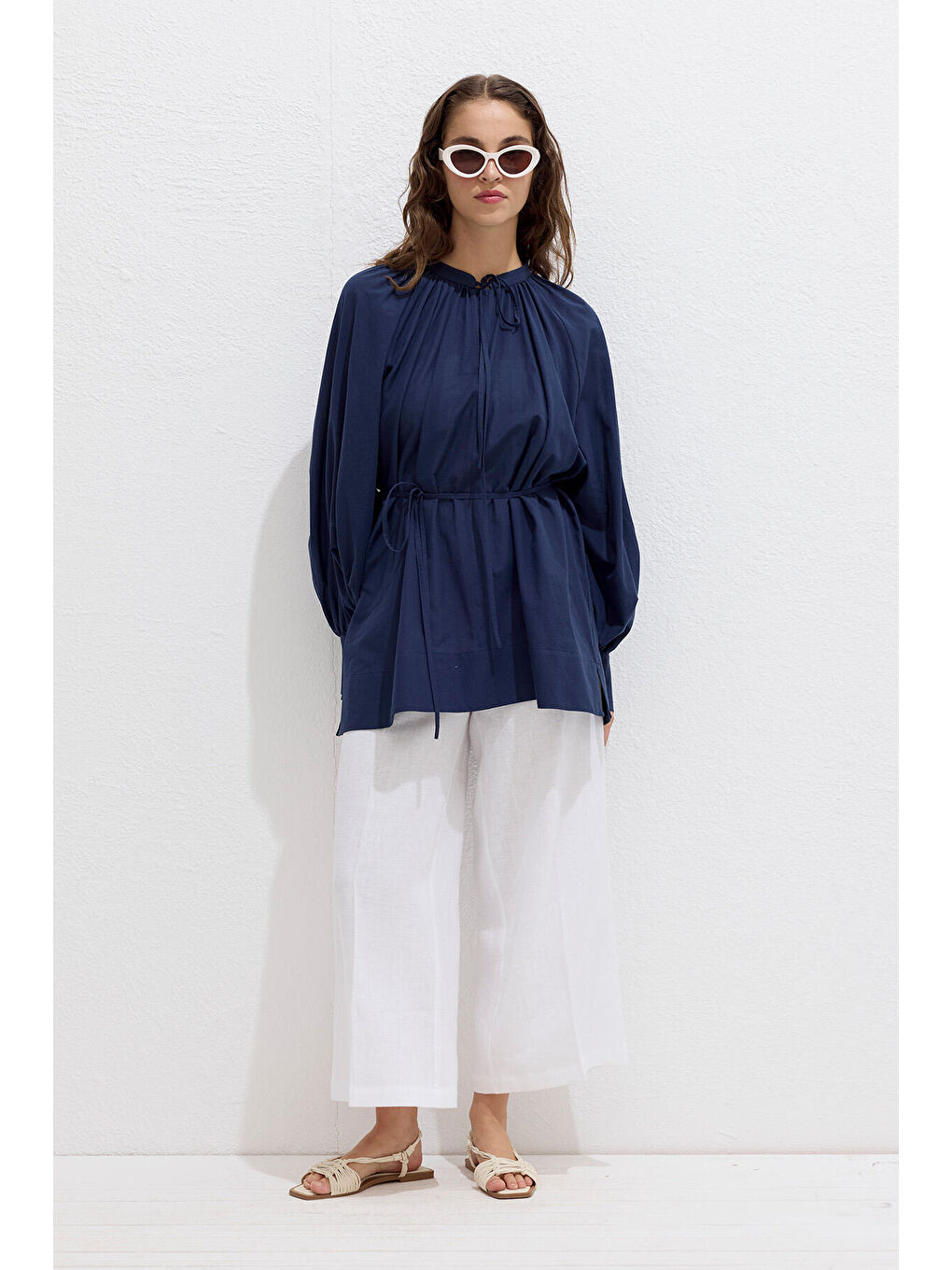 Bağcık Detaylı Vual Tunik Lacivert-2