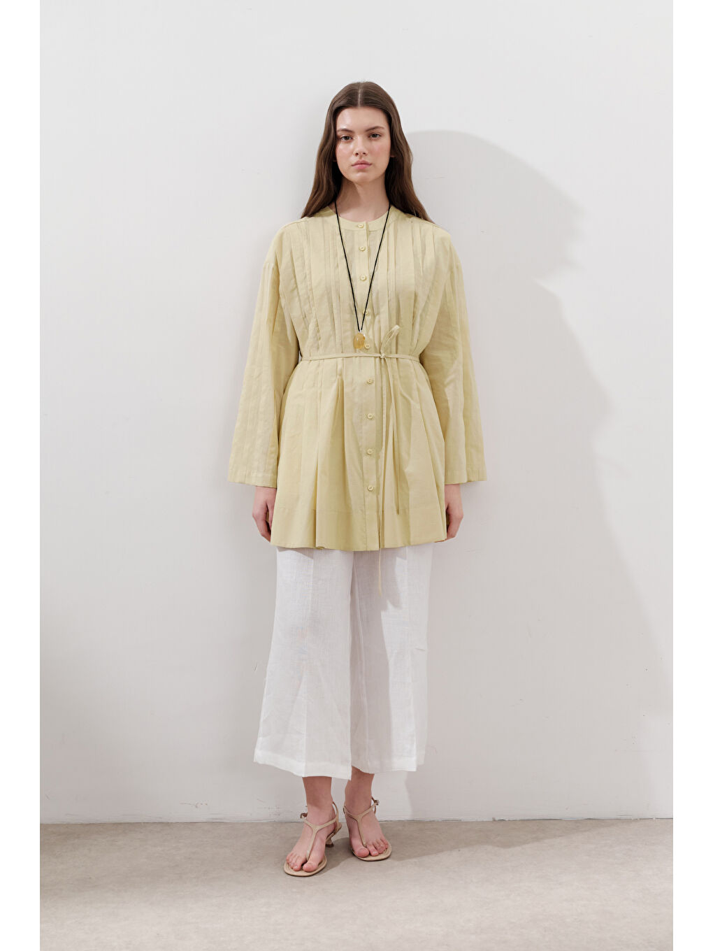 Nervürlü Geniş Kollu Tunik Sarı-4