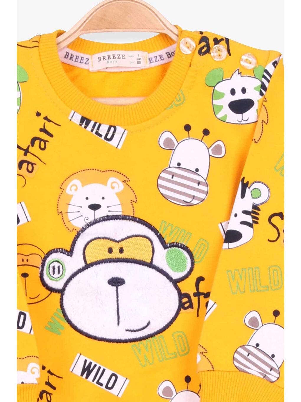 Erkek Çocuk Eşofman Takımı Maymun Nakışlı Sarı (1-4 Yaş)-3