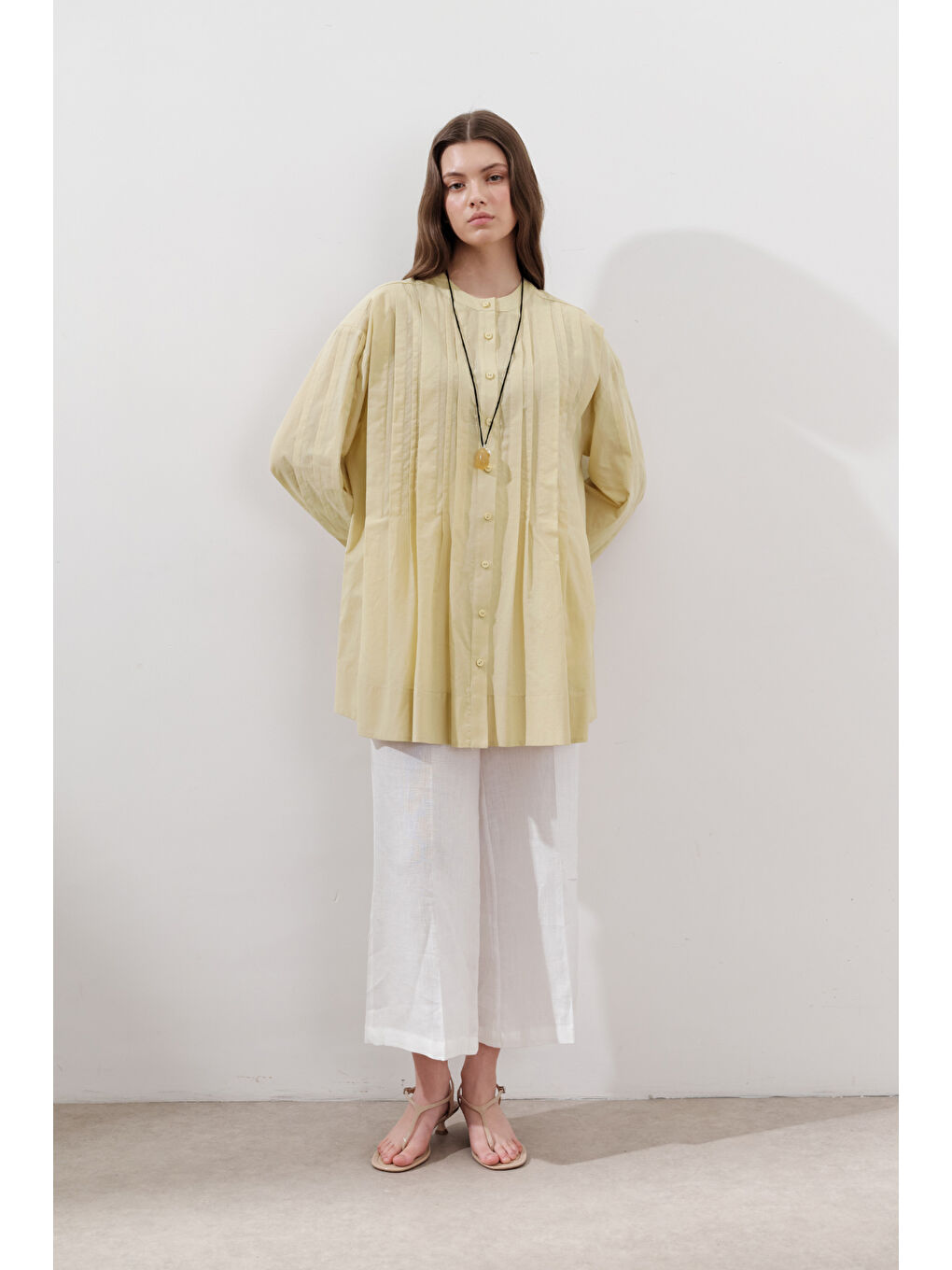Nervürlü Geniş Kollu Tunik Sarı-5