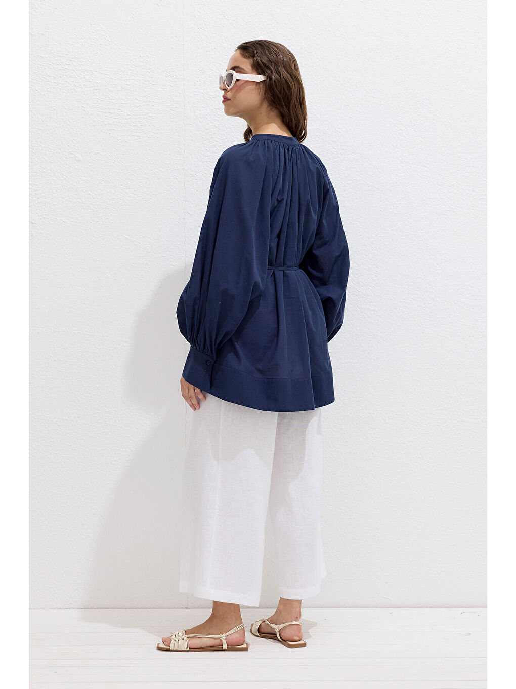 Bağcık Detaylı Vual Tunik Lacivert-5