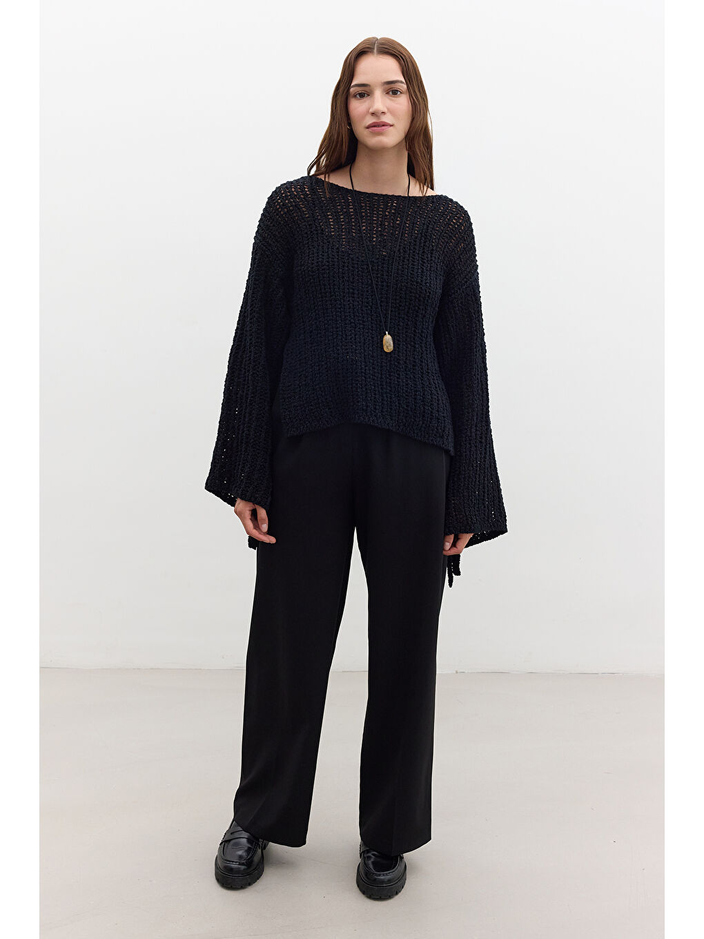 File Örgülü Triko Kazak Siyah-1